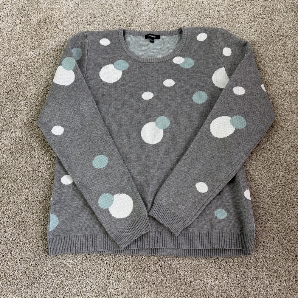 Premise Sweater Womens Large Gray Crew Neck Polka Dot Tight-Knit Pullover